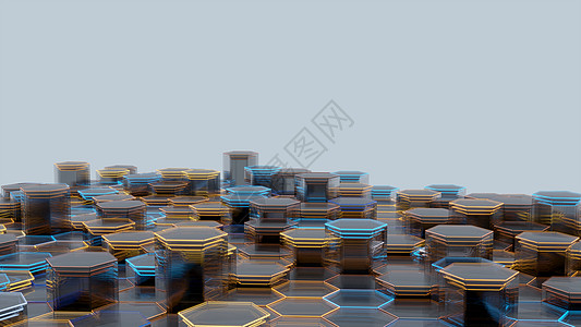 六角形抽象玻璃背景  3D插画网络科学水晶酒吧插图医疗公司渲染艺术蓝色图片