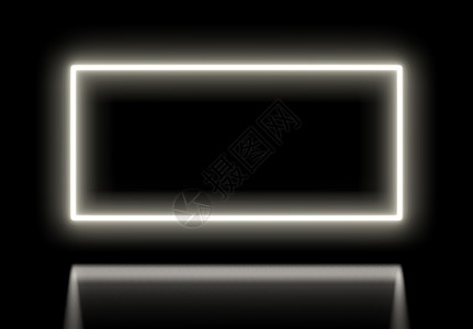黑色背景上的霓虹灯白色标志 带有黑色镜子飞路框架按钮元素博物馆互联网绘图电脑黑与白图标反射图片