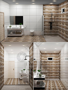 Zen设计浴室木墙和地板-日本式3D r图片