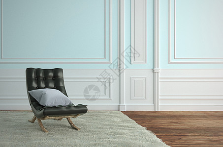 客厅内部有沙发和地毯植物在空蓝奢华织物长椅公寓风格地面地板3d座位装饰图片