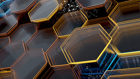 六角形抽象玻璃背景  3D插画3d公司网络网格蓝色科学水晶墙纸化学品辉光图片