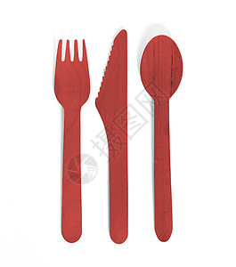 生态友好型木制餐具-无塑料概念-红色图片