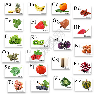 白色背景上的意大利字母表蔬菜辅音拼写学校概念写作阅读项目文学水果图片