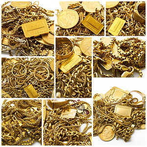 白色背景的金色对象珠宝投资概念硬币宝藏店铺黄色危机金属宝石背景图片