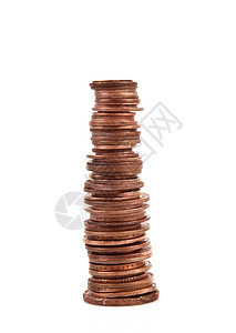 白背景中的硬币堆积储蓄力量金融抵押贷款概念风险融资货币预算图片
