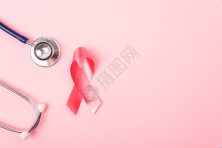 乳腺癌认识月健康概念 最高视角平板公寓医院治疗检测女性机构医生诊所治愈丝带金属图片
