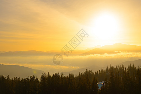 乌克兰喀尔巴阡山脉的日出 太阳在乌克兰最高点胡佛拉山上空升起高山森林风景天空天气顶峰阳光金子季节旅行图片