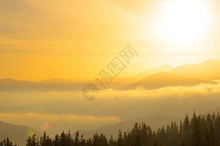 乌克兰喀尔巴阡山脉的日出 太阳在乌克兰最高点胡佛拉山上空升起高山顶峰阳光首脑季节风景天空天气薄雾金子图片