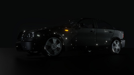 创意汽车深色背景上的黑色无品牌汽车  3D插画插图运动合金保险杠大灯速度车轮车辆3d隐藏背景