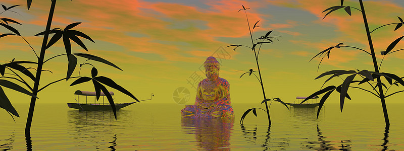 非常美丽的禅宗和佛像景观  3d 渲染插图数字环境风景瑜伽宗教冥想男性海洋男人图片
