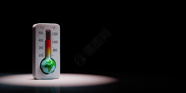 地球温度计全球变暖概念气候聚光灯黑色行星蓝色温度插图环境世界绿色图片