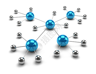 连接在一起的金属球体互联网服务器节点热点蓝色白色客户社会链接社区图片