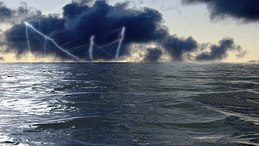 海上的暴风天与闪电罢工霹雳戏剧性天气风暴天空危险海洋雷雨气候图片