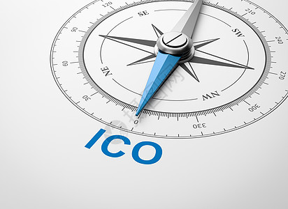 白色背景上的指南针 ICO 初始硬币发行概念图片