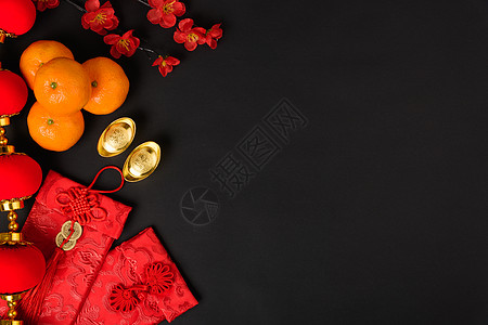 中华新年节的概念 平坦的天观假期月球风格庆典桌子商业新年农历节日金子图片