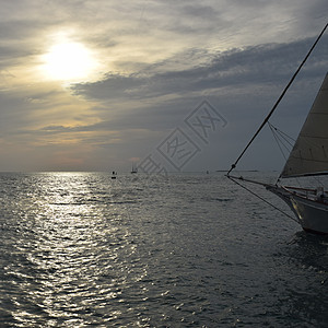 海上游艇对抗日落天海滩热带血管冒险巡航航程风景运动天空天际图片