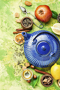 茶加柠檬花草厨具香气水果制品绿茶桌子肉桂茶壶茶器图片