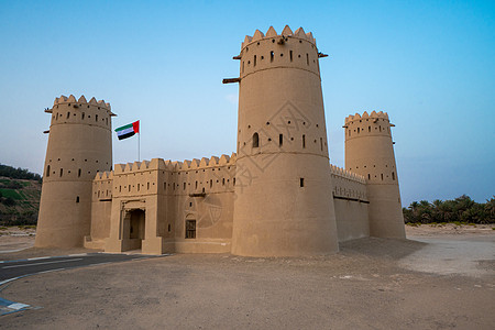 阿拉伯联合酋长国阿布扎比酋长国利瓦绿洲沙漠城堡沙漠历史日落地形冒险历史性沙丘堡垒太阳防御图片