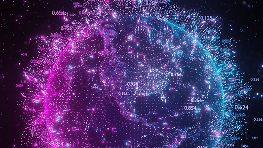 抽象的未来行星 Eart积分蓝色全息数字网络互联网数据电脑粒子行星背景图片