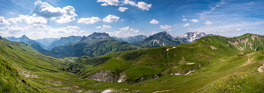 阿尔盖乌阿尔卑斯山大Widderstein山上登山蓝色农村远足山地行假期高山背包外表田园诗娱乐图片