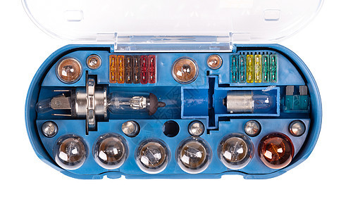 蓝色盒子里的各种汽车灯泡 老旧头灯电气白色零件电子产品图片