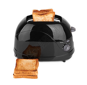 孤立的黑色烤面包车家庭用具金属厨具白色面包机器烹饪厨房技术图片