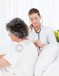 照顾病人的护士女性测试考试保健脉冲诊断家庭医生卫生女孩背景