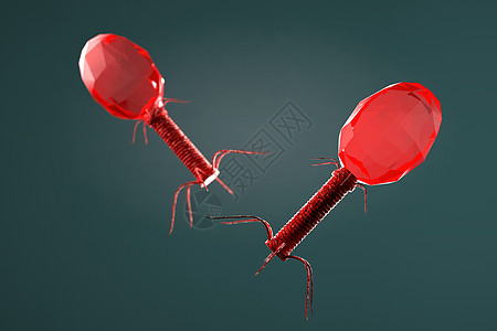 蓝色背景上显微镜噬菌体的 3d 插图特写图片