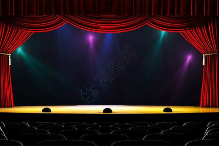 剧院幕帘和舞台灯光 戏剧幕帘的插图椅子火花风格电影强光聚光灯展览装饰入口公寓图片