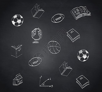 学校面条综合图像绘图计算机黑板地球篮球活动手绘教科书数字数学图片