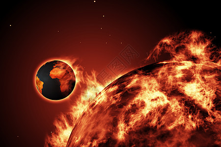 太阳与大地的大火球绘图插图地球火球太阳计算机行星数字图片