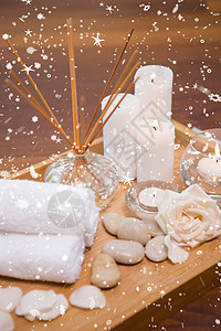 积雪降雪的复合图像护理休闲奢华毛巾身体治疗卵石疗法假期酒店图片