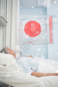 病人躺在医院床上 有未来前期电子数据显示图片