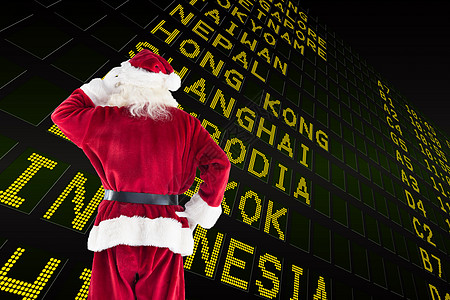 Santa Claus的复合图像假期思维数字飞机场旅游红色快乐绘图航空服装背景图片