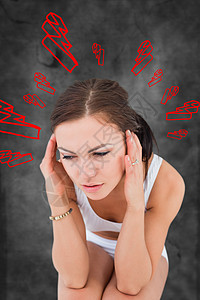 头痛妇女的综合形象图数字绘图闪电鬼脸女士计算机女性疼痛冲击眼泪图片