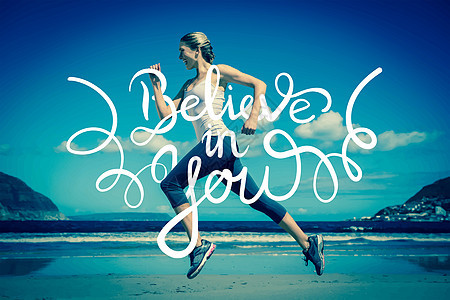 相信你的矢量女士运动服金发海滩头发假期支撑护理女性跑步图片