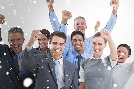 商业界人士在办公室欢呼的复合形象女士团队绘图下雪伙伴拳头成功女性天气男性图片