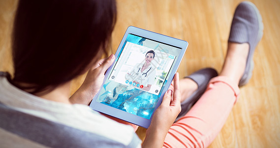 视频聊天应用程序视图的复合图像护士阅读医院保健技术专家药片快乐科技计算图片