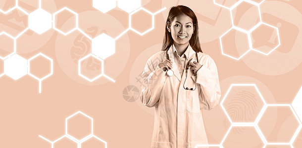 持有听诊器的亚裔医生综合图像药品女士化学数据蓝色女性职业图表相机速度图片