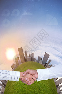 商业界人士握手的复合形象电脑伙伴生意人计算会议计算机爬坡科技延伸合伙图片