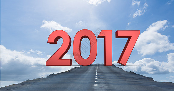 2017年与通向天空的3D公路复合图象对比插图新年蓝色背景红色数字计算机图形地平线庆典图片