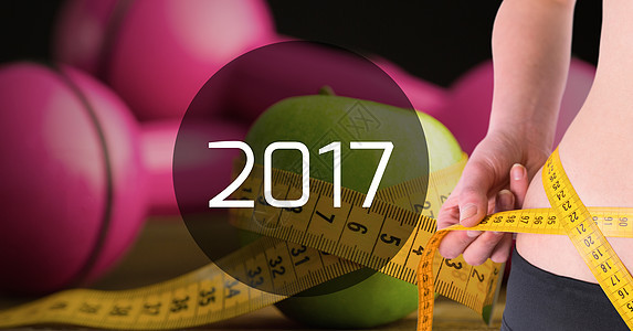 与2017年相比 妇女腰部测量的中段比例减肥广告牌饮食重量数字桌子练习身体腹部关心图片