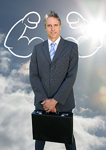 拥有强臂的商务人士数字组合数人蓝天背景影像商业计算机套装肌肉商务职业阳光图片