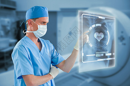 男性护士的复合图像 外科面罩触摸隐形屏幕3d图片