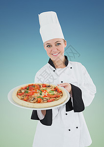 蓝绿色背景的披萨厨师图片