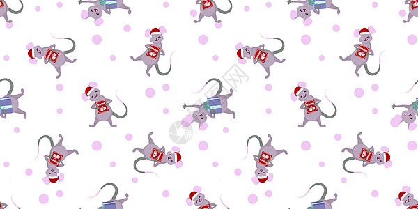 圣诞图案 鼠年 老鼠很可爱有趣 儿童纺织品 年度象征  2020横幅闪光假期庆典邀请函卡片插图宠物派对数字图片