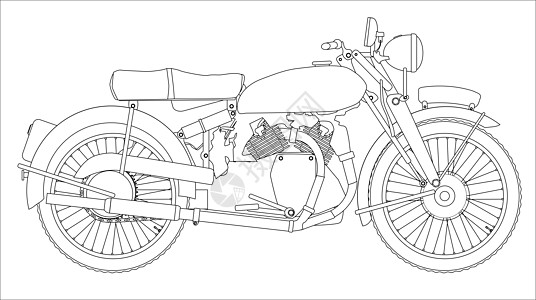 摩托车周期大纲引擎轮子艺术品风冷自行车中风车辆绘画双胞胎插图图片