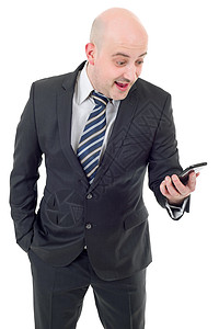 商务人士感到惊讶职业老板男性听力套装手机技术领带语音电子产品图片
