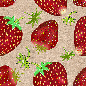 手绘草莓米色无缝图案图片