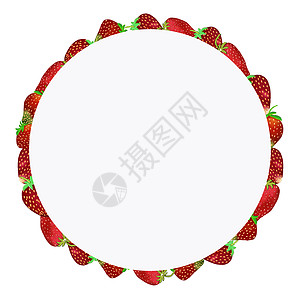 孤立在白色背景上的花园草莓花环横幅纺织品菜单插图边界框架艺术叶子甜点食物图片